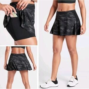 Athleta Match Point Skort Women Small Gray Black Camo Athletic Tennis Golf Skirt
